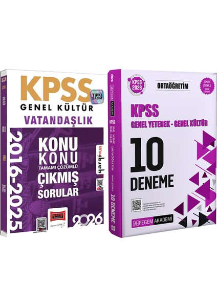 2026 Kpss Vatandaşlık 2016-2026 Konu Konu Çıkmış Sorular - 2026 Kpss Ortaöğretim Çözümlü 10 Deneme