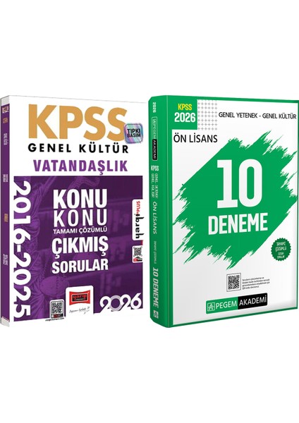 2026 Kpss Vatandaşlık 2016-2026 Konu Konu Çıkmış Sorular - 2026 Kpss Ön Lisans Çözümlü 10 Deneme