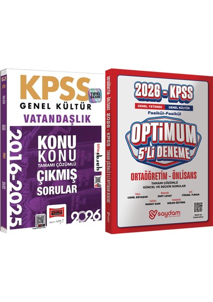 2026 Kpss Vatandaşlık 2016-2026 Konu Konu Çıkmış Sorular - Optimum 5 Deneme