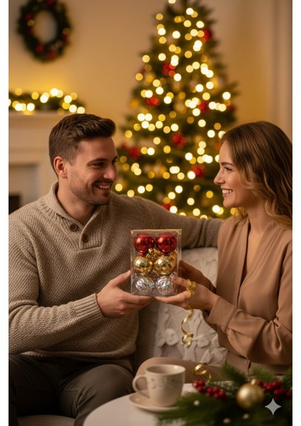 Yılbaşı Süs Topları 5 cm 6 Ad Desenli Parlak 3 Renk 2 Şer Ad Cici Reknler