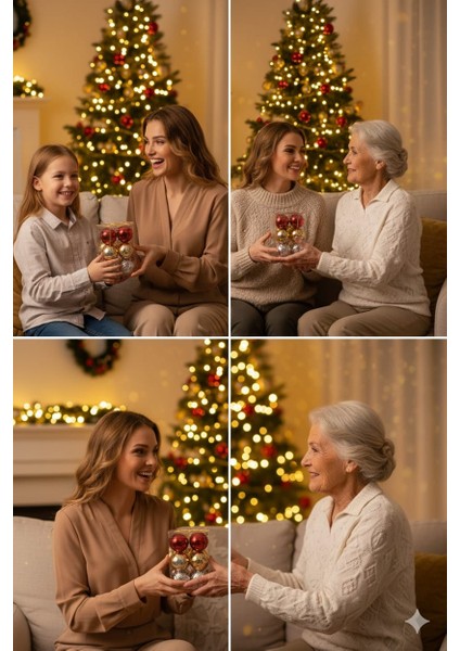 Yılbaşı Süs Topları 5 cm 6 Ad Desenli Parlak 3 Renk 2 Şer Ad Cici Reknler