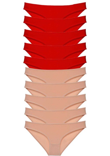 10 Adet Eko Set Likralı Kadın Slip Külot Kırmızı Ten