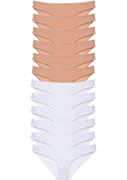 12 Adet Süper Eko Set Likralı Kadın Slip Külot Ten Beyaz