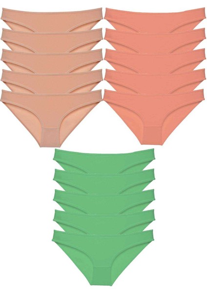 15 Adet Süper Eko Set Likralı Kadın Slip Külot Ten Pudra Yeşil