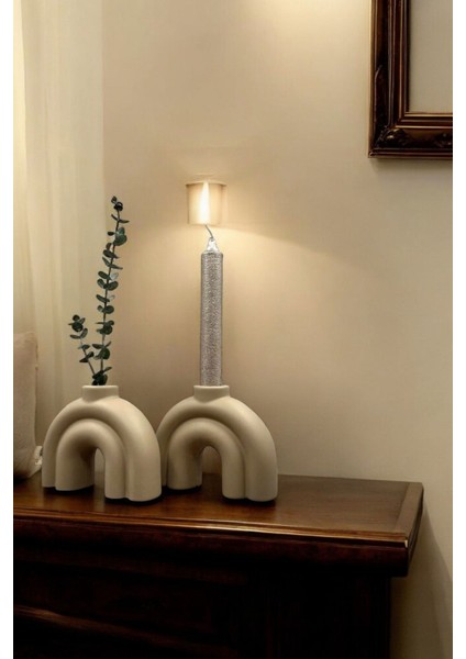 El Yapımı Cappuccino Dekoratif Mumluk Seti, Şık ve Zarif Tasarım