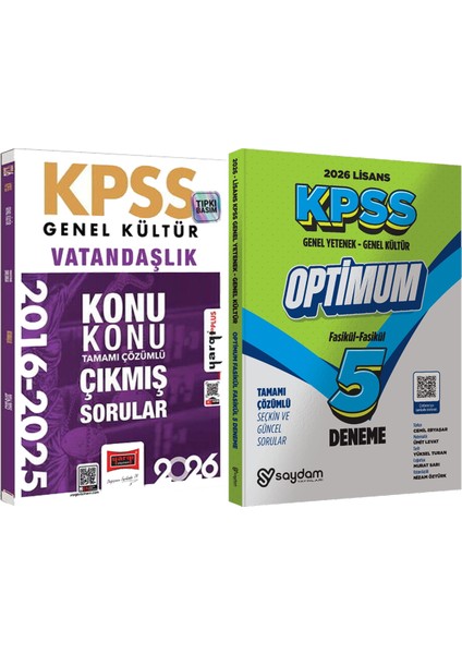 2026 Kpss Vatandaşlık 2016-2026 Konu Konu Çıkmış Sorular - Lisans Optimum 5 Deneme