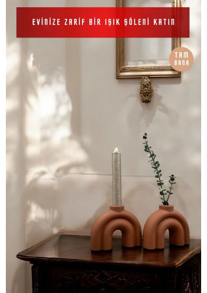 El Yapımı Terracotta Dekoratif Mumluk Seti, Şamdan Tasarımı fiyatları