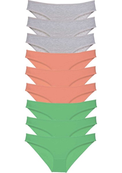 9 Adet Süper Eko Set Likralı Kadın Slip Külot Gri Pudra Yeşil