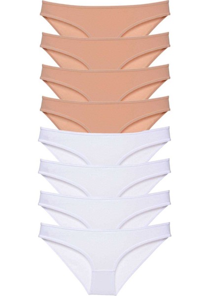 8 Adet Süper Eko Set Likralı Kadın Slip Külot Ten Beyaz