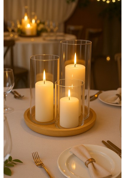 Şık 3’lü Silindir Cam Vazo ve Mumluk Seti, Dekoratif Tasarım