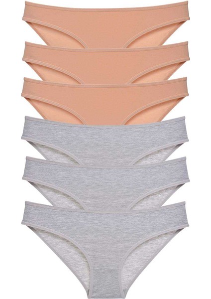 6 Adet Süper Eko Set Likralı Kadın Slip Külot Ten Gri