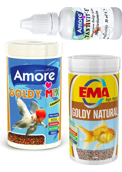 Goldy Mix Granules 250ML, Ema 250ML Naturel Granül Japon Balığı Yemi, Multivitamin