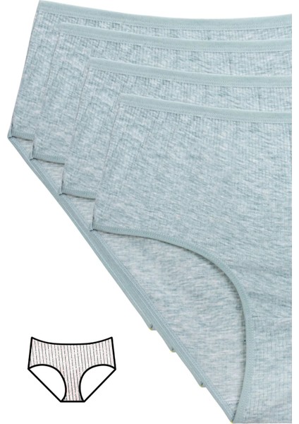 4'lü Yeni Seri Renkli Yüksek Bel Fitilli Ribana Bato Külot Yeşil