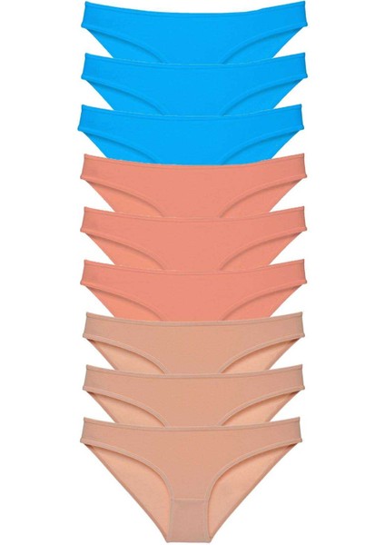 9 Adet Süper Eko Set Likralı Kadın Slip Külot Pudra Ten Mavi