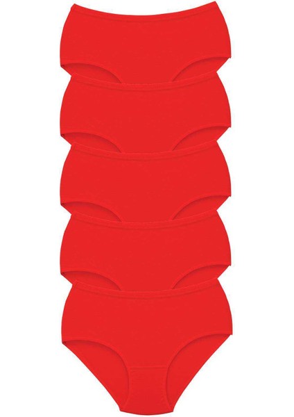 5 Adet Tutku Kadın Yüksek Bel Bato Kalın Lastik Külot Kırmızı