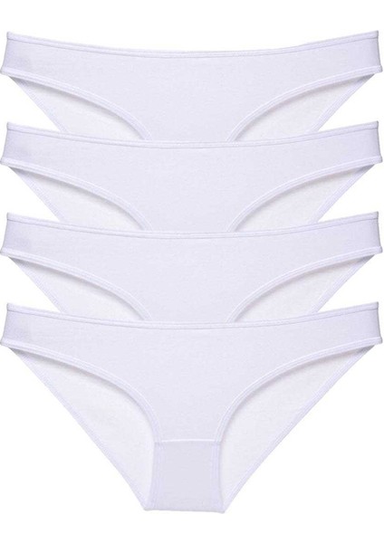 4 Adet Süper Eko Set Likralı Kadın Slip Külot Beyaz