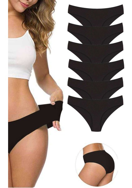 6 Adet Kadın Dikişsiz Lazer Kesim Esnek Iz Yapmayan Külot Siyah