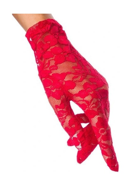 Dantelli Kırmızı Gece Eldiveni ( Lisinya )
