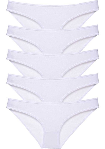 5 Adet Süper Eko Set Likralı Kadın Slip Külot Beyaz