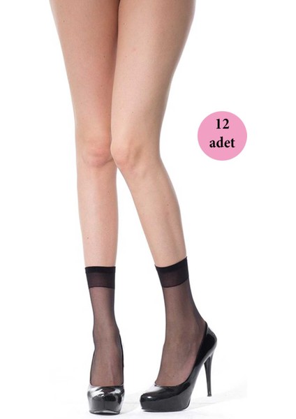 12 Adet Ince Soket Çorap 20 Denye 500 Siyah