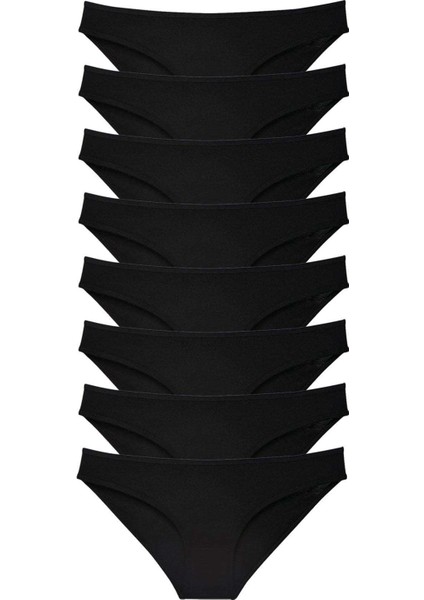 8 Adet Süper Eko Set Likralı Kadın Slip Külot Siyah