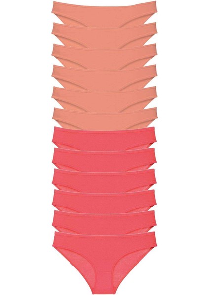 12 Adet Eko Set Likralı Kadın Slip Külot Pudra Fuşya