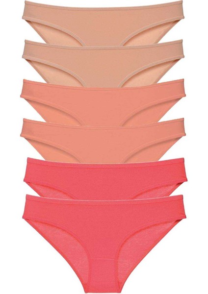 6 Adet Süper Eko Set Likralı Kadın Slip Külot Ten Pudra Fuşya