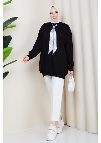 Kadın Bisiklet Yaka Fularlı Triko Tunik -PMK496 fiyatları