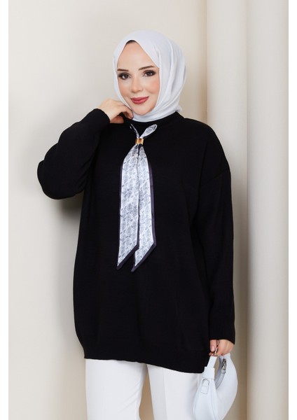 Kadın Bisiklet Yaka Fularlı Triko Tunik -PMK496 fırsatları