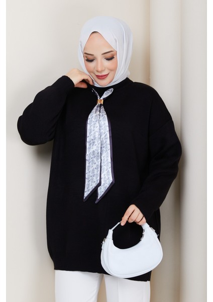 Kadın Bisiklet Yaka Fularlı Triko Tunik -PMK496 indirimleri