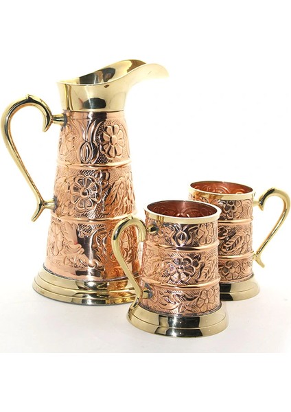 Pirinç 2 Bardaklı Sürahi Seti ( Lisinya )