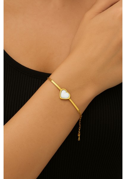 Kadın Italyan Zincir Beyaz Sedefli Kalp Celik Bileklik modelleri