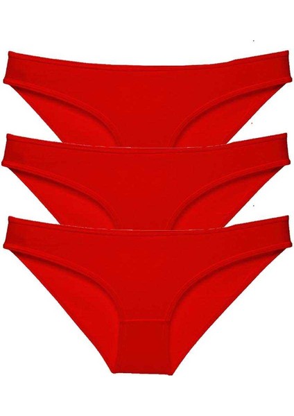 3 Adet Süper Eko Set Likralı Kadın Slip Külot Kırmızı