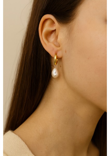 Sallantılı Inci Çelik Küpe