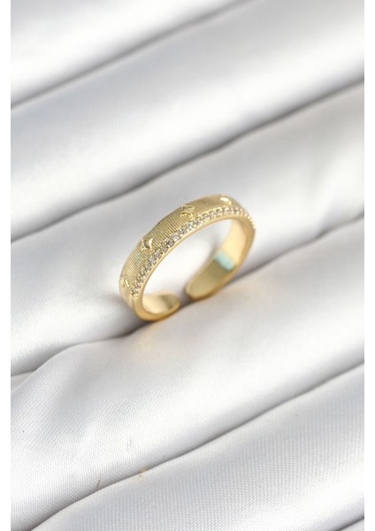 Gold Renk Şerit Zirkon Taşlı Kadın Yüzük - TJ-BYK3905