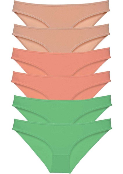 6 Adet Süper Eko Set Likralı Kadın Slip Külot Ten Pudra Yeşil