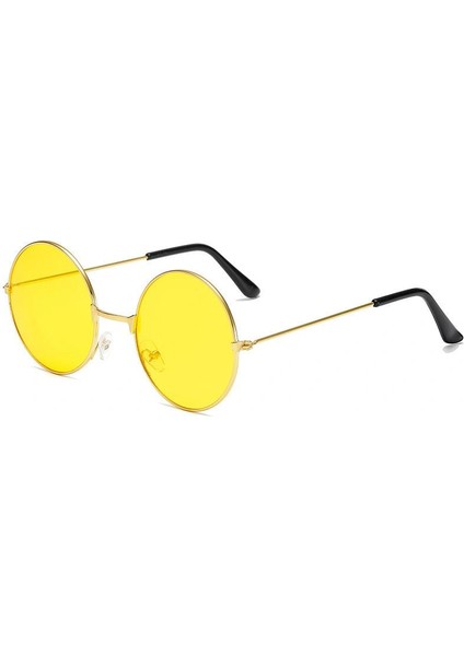 Yuvarlak Cam John Lennon Tarzı Gold Çerçeveli Sarı Gözlük ( Lisinya )