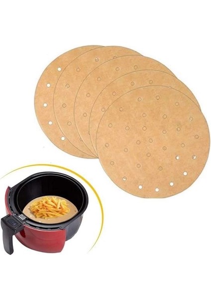 100 Adet Air Fryer Pişirme Kağıdı Tek Kullanımlık Hava Fritözü Yuvarlak Delikli Model ( Lisinya )