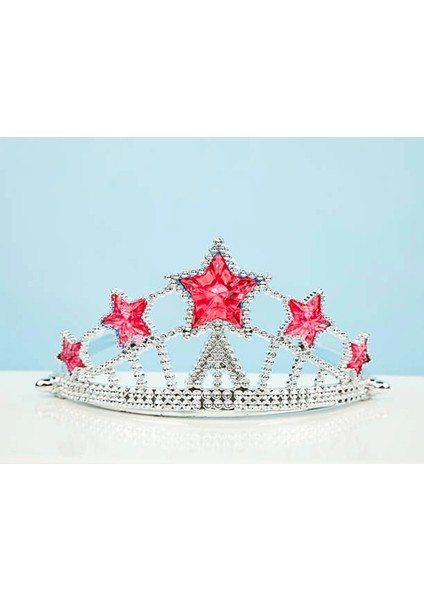 Kırmızı Yıldız Taşlı Plastik Elsa Tacı Çocuk Boy