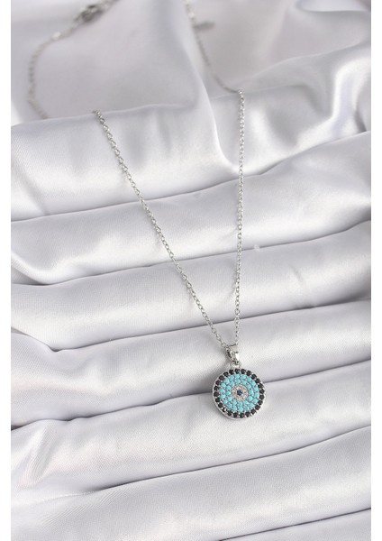 316L Çelik Gümüş Renk Zincir Nazar Boncuk Madalyon Model Kadın Kolye - TJ-BKO9485 fiyatları