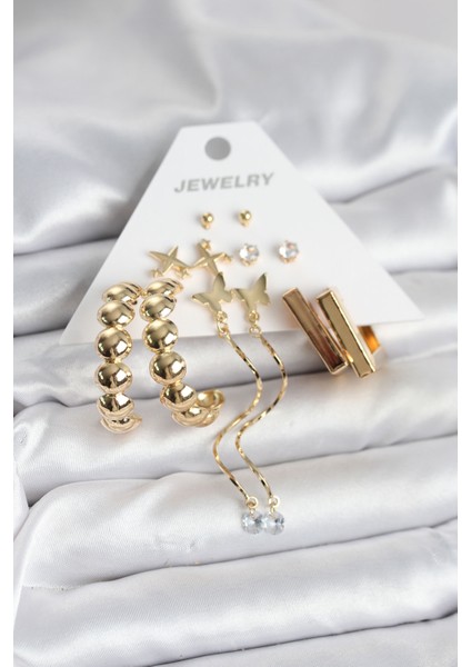 Gold Renk Pirinç 6 Çift Kadın Küpe Seti - TJ-BKP11328