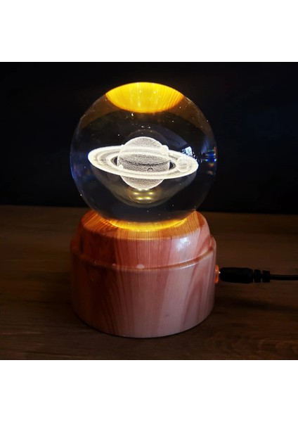 Satürn Tasarımlı Dönen Cam Küre ( Lisinya )