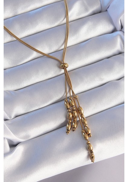 316L Çelik Gold Renk Boyu Ayarlanabilir Sallantılı Model Kolye - TJ-BKO8885