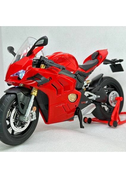 Ducati Panigale V4 1:9 Ölçek(26 Cm) – Işıklı Diecast Motosiklet Modeli - Arka Teker Stantlı