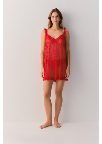 Candy Cane Dantelli Kısa Gecelik