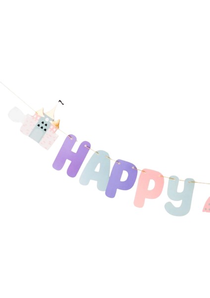 Çok Renkli Prenses ve Şato Temalı Happy Birthday Banner fiyatları