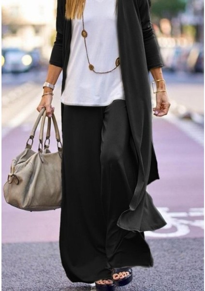 Kadın Uzun Kollu Önü Açık Viskon Ceket ve Pantolon Ikili Takım modelleri