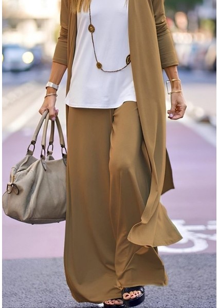 Kadın Uzun Kollu Önü Açık Viskon Ceket ve Pantolon Ikili Takım modelleri