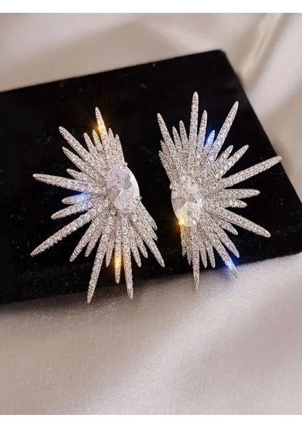 Şık Taşlı Kanat Desenli Küpe modelleri