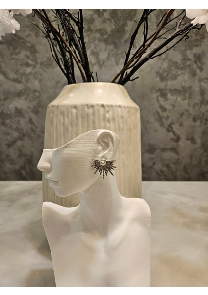 Şık Taşlı Kanat Desenli Küpe